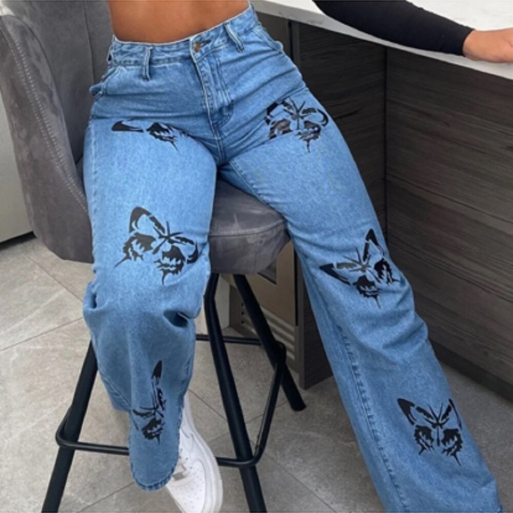 Boho Black Butterfly Jeans size 11 denim new